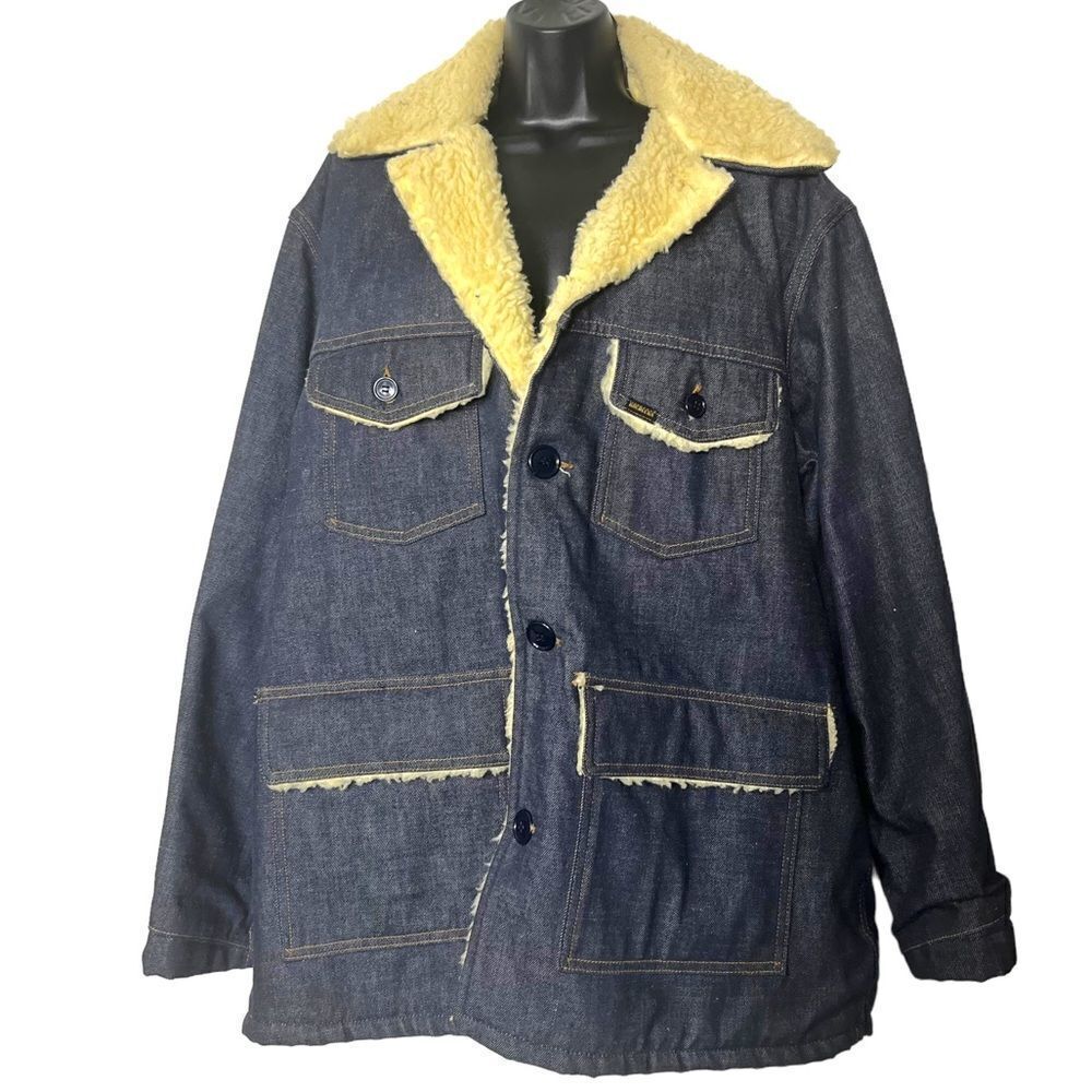 Vintage 70’s Sears Roebuck And Co Denim Chore Jacket Coat Sherpa Lined